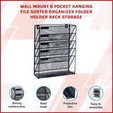 Wall Mount 6 Pocket Hanging File Sorter Organizer Folder Holder Rack Storage