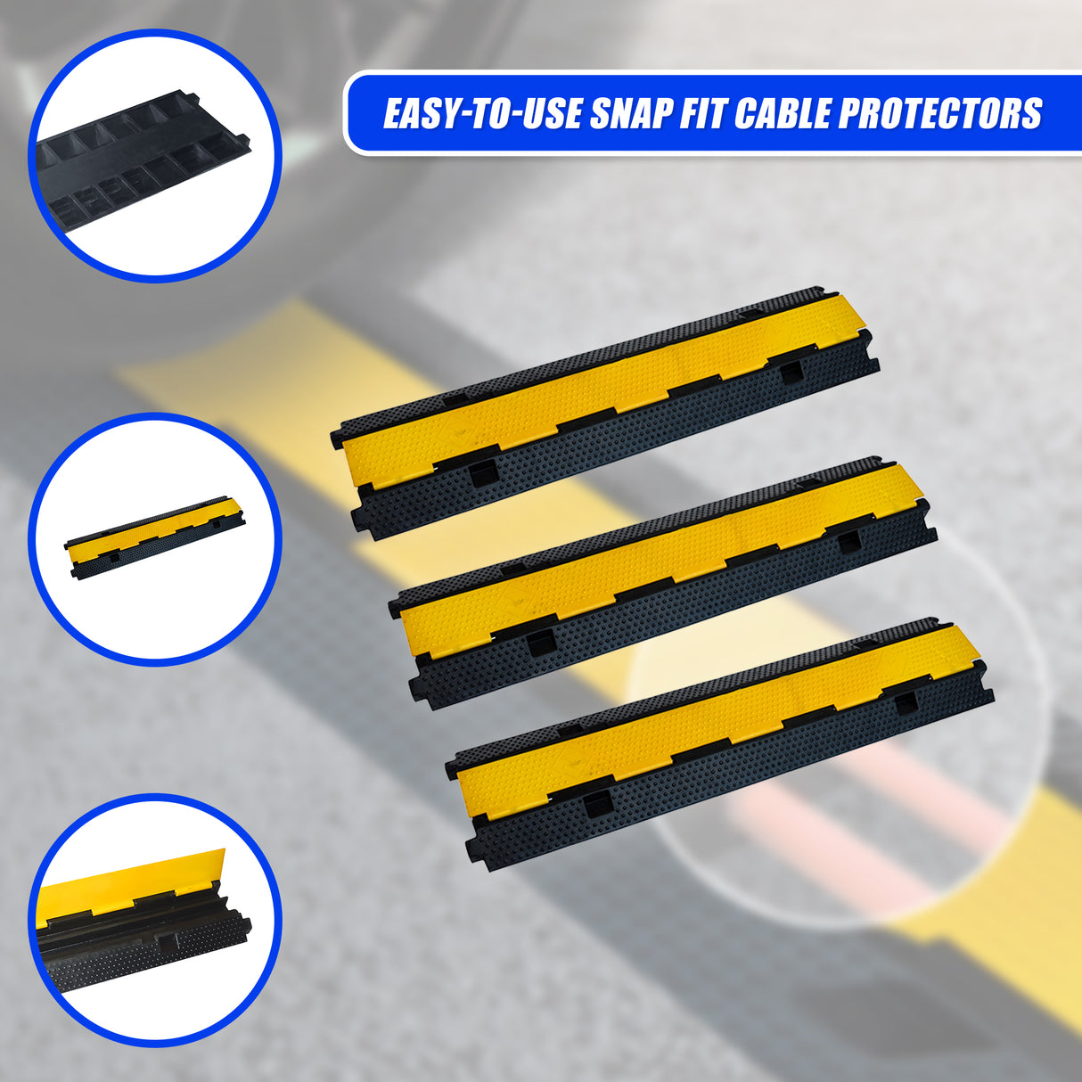 3pcs 2-Cable Rubber Electrical Wire Cover Heavy Duty Protector Dual Channel