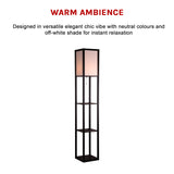 Shelf Floor Lamp - Shade Diffused Light Source with Open-Box Shelves - Close-Up Angle