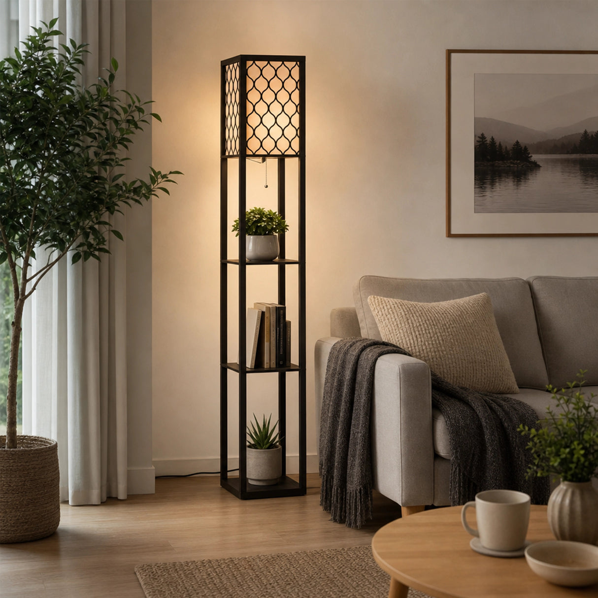 Shelf Floor Lamp - Shade Diffused Light Source with Open-Box Shelves