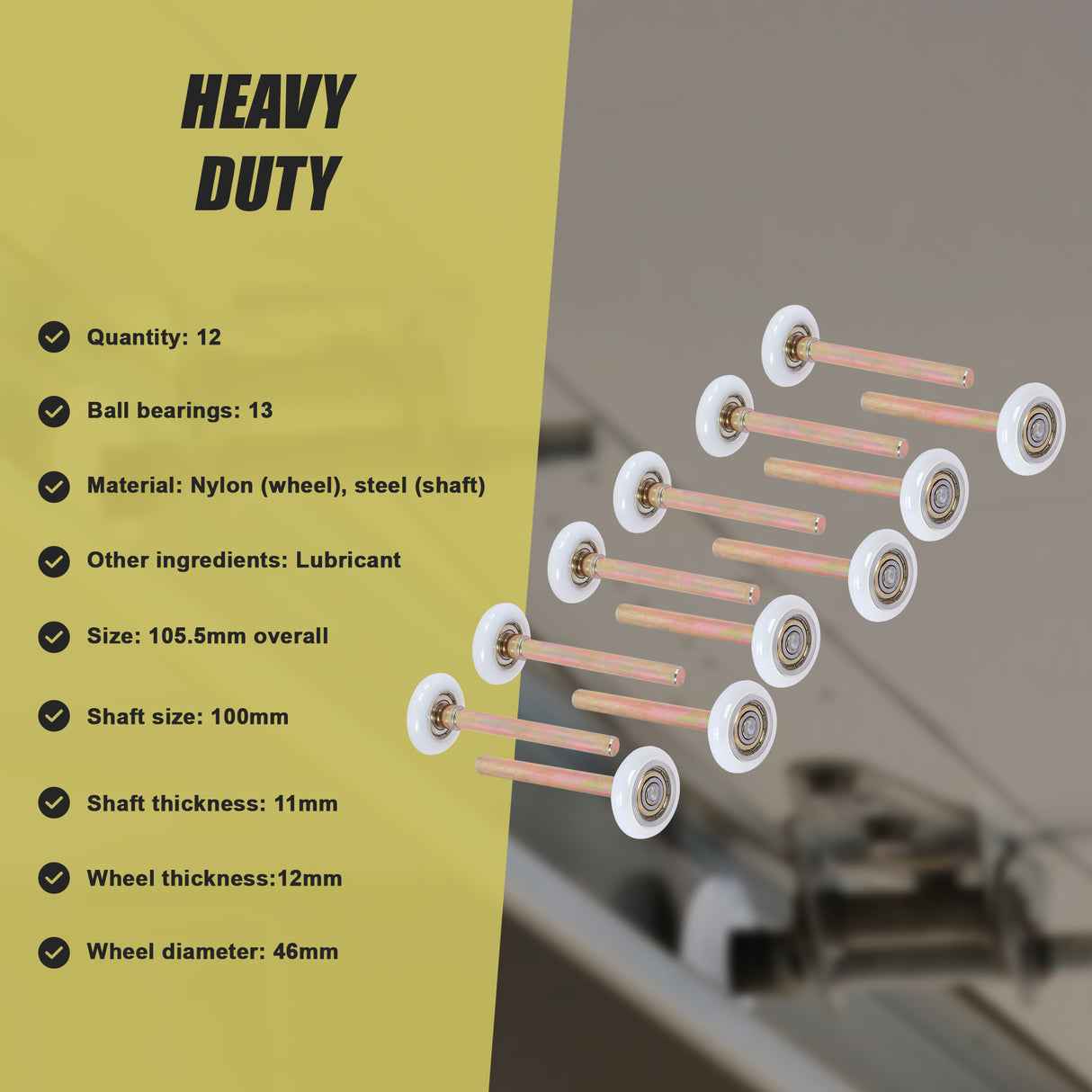 Garage Door Roller / Wheel / Heavy-duty 13 Ball Bearing 12 Pack