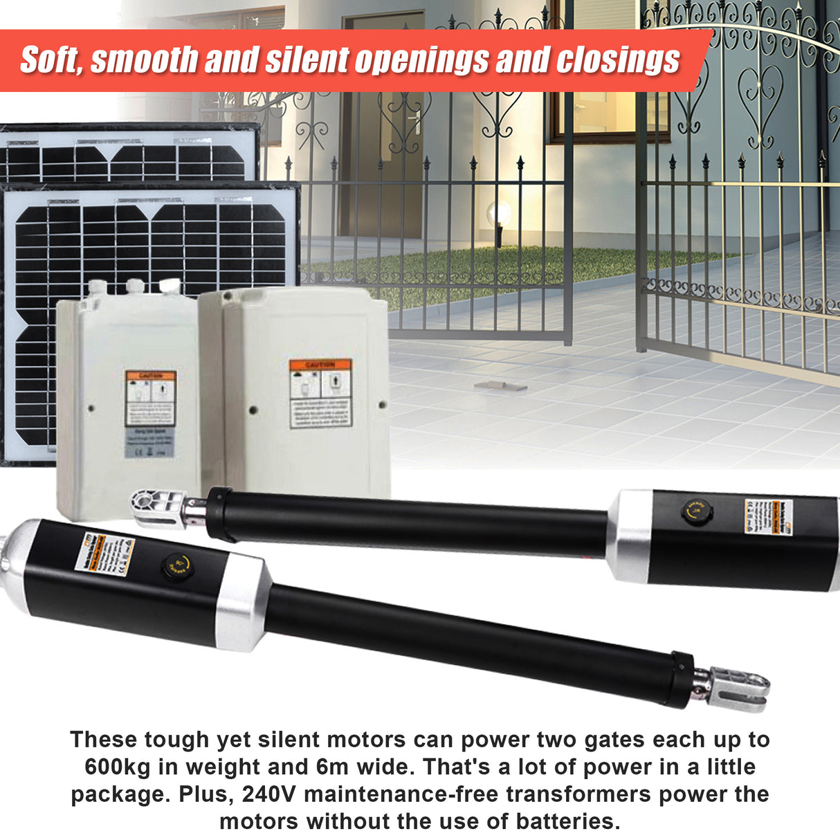 1200KG 20W Solar Double Swing Auto Motor Remote Gate Opener