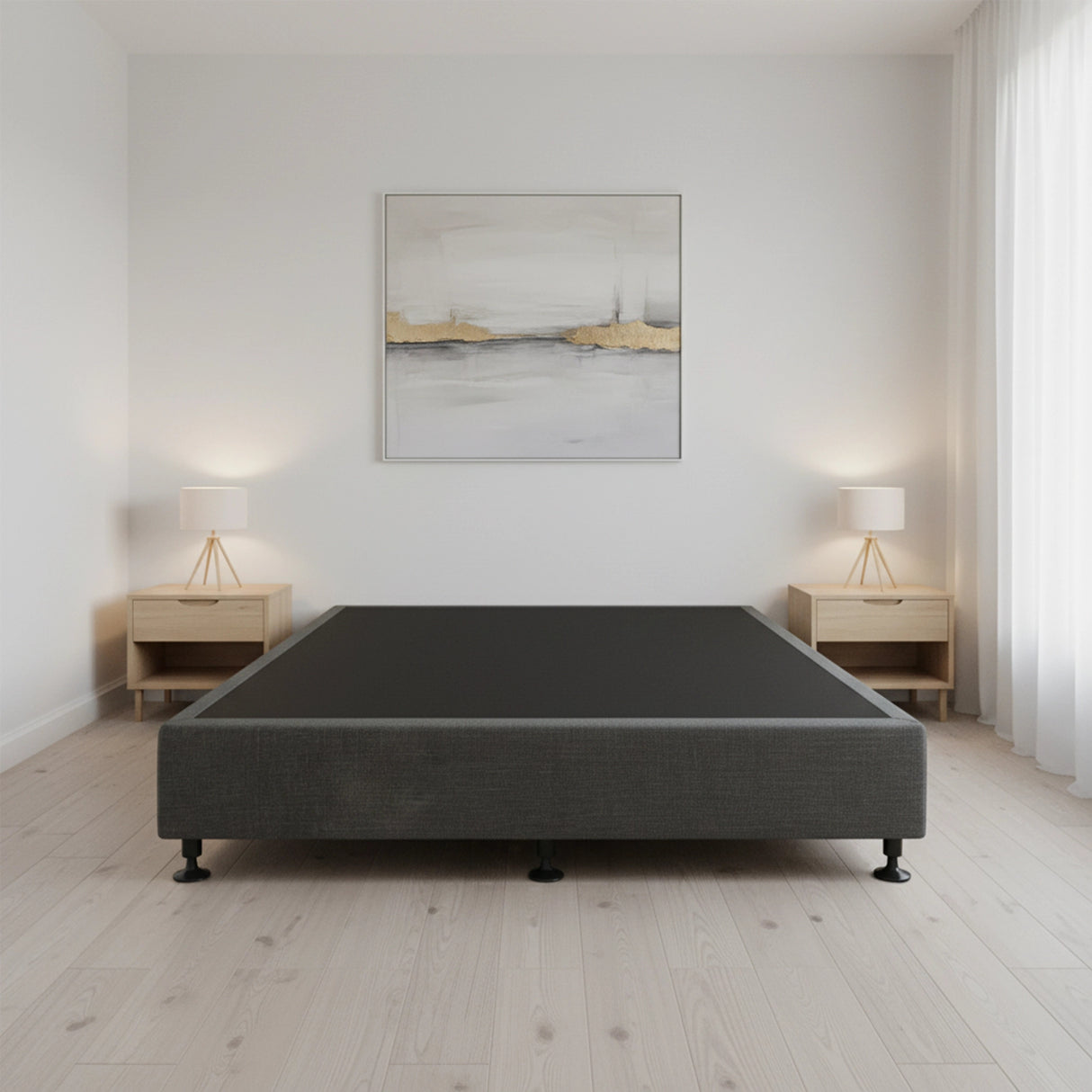 Palermo Queen Ensemble Bed Base Platinum Graphite Linen Fabric