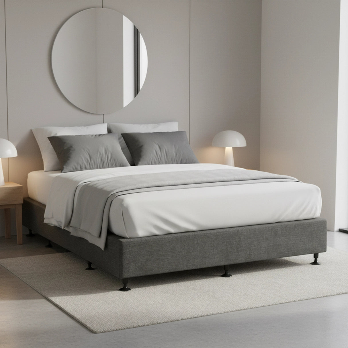 Palermo Queen Ensemble Bed Base Platinum Graphite Linen Fabric