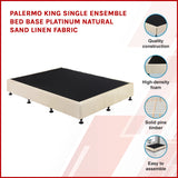 Palermo King Single Ensemble Bed Base Platinum Natural Sand Linen Fabric - Side View