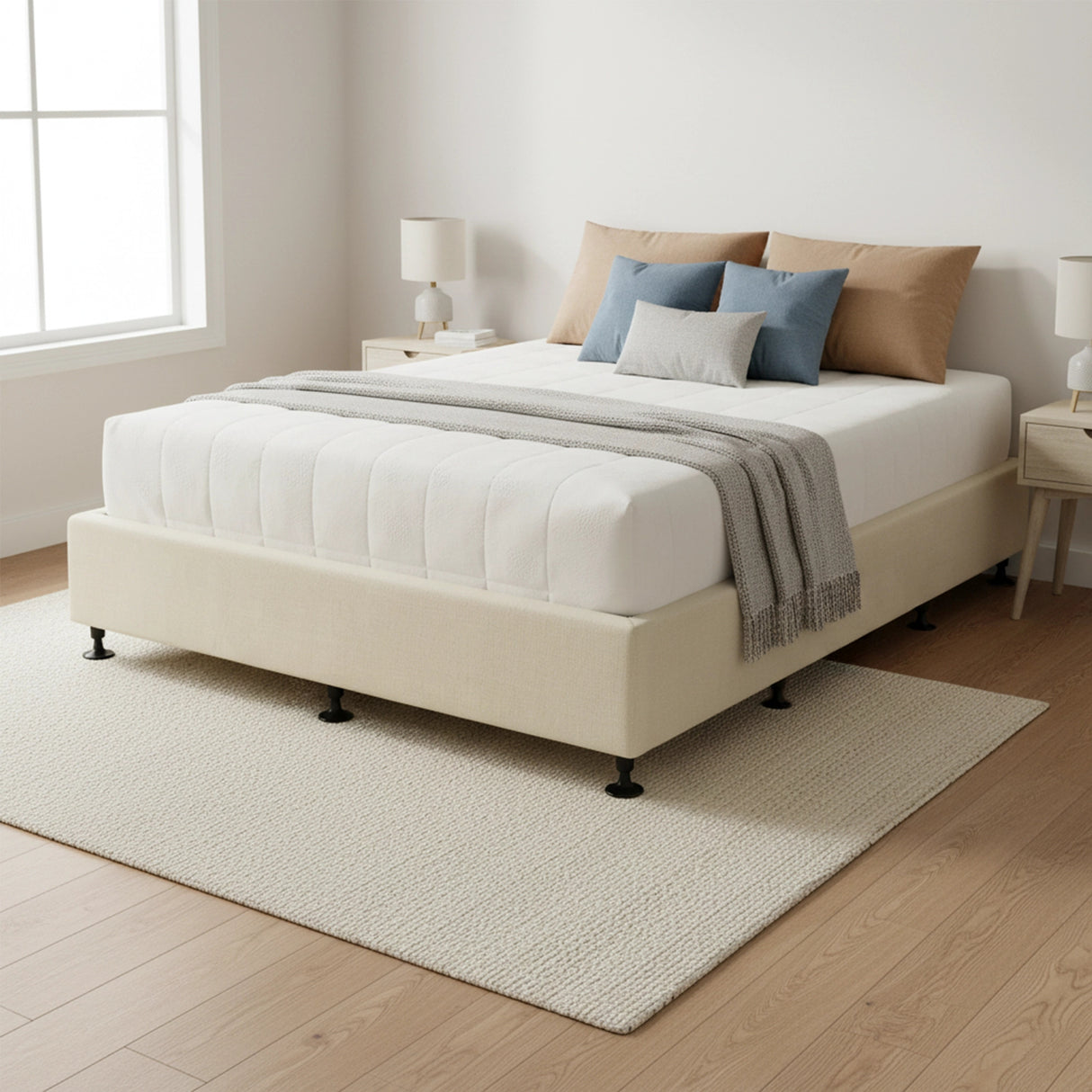 Palermo King Single Ensemble Bed Base Platinum Natural Sand Linen Fabric