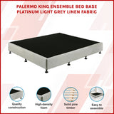 Palermo King Ensemble Bed Base Platinum Light Grey Linen Fabric - Side View