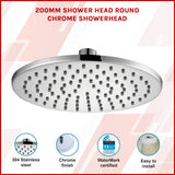 200mm Shower Head Round Chrome Showerhead - Front View