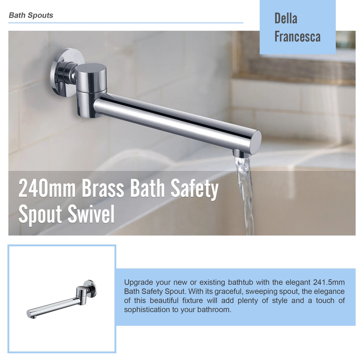 240mm Brass Bath Safety Spout Swivel