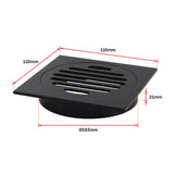 Square Black Floor Grate Drain 110 mm Full Brass Construction - Extra Image