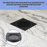 Square Black Floor Grate Drain 110 mm Full Brass Construction - Top-Down View