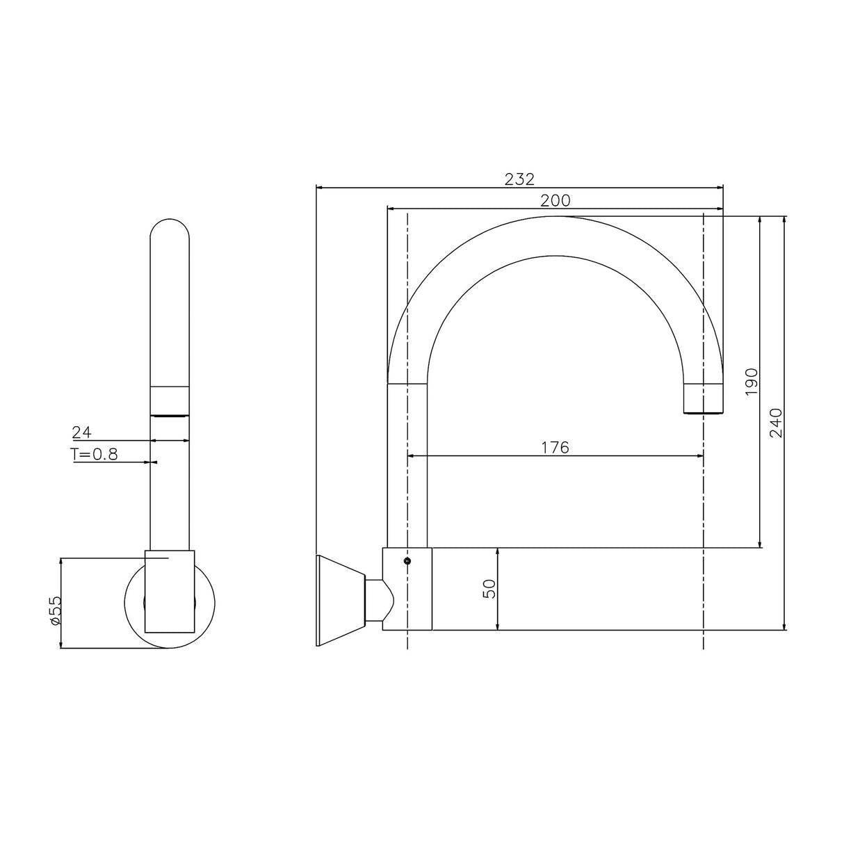 High Reach Swivel Wall Kitchen Laundry Bath Basin Spout