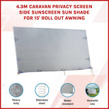 4.3m Caravan Privacy Screen Side Sunscreen Sun Shade for 15' Roll Out Awning - Front View