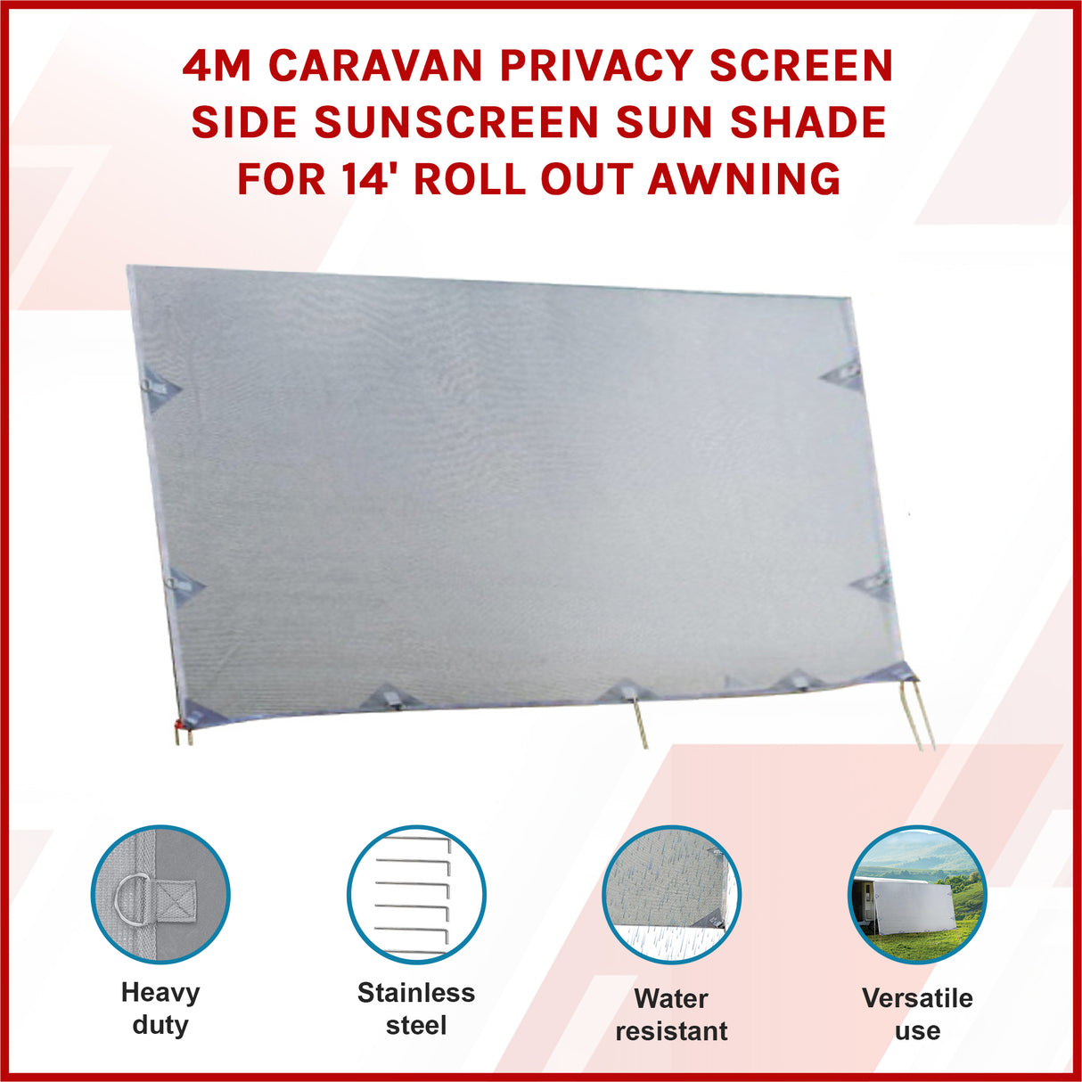 4m Caravan Privacy Screen Side Sunscreen Sun Shade for 14' Roll Out Awning
