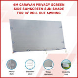 4m Caravan Privacy Screen Side Sunscreen Sun Shade for 14' Roll Out Awning - Front View