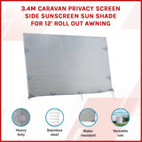 3.4m Caravan Privacy Screen Side Sunscreen Sun Shade for 12' Roll Out Awning - Front View