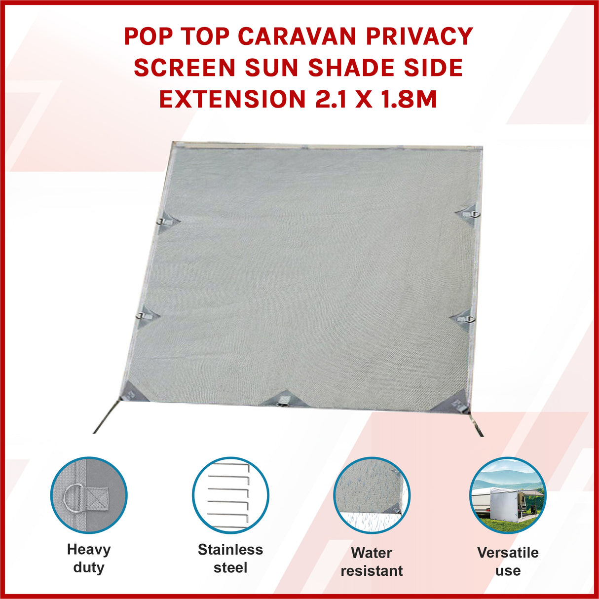 Pop Top Caravan Privacy Screen Sun Shade Side Extension 2.1 x 1.8m
