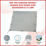 Pop Top Caravan Privacy Screen Sun Shade Side Extension 2.1 x 1.8m