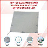 Pop Top Caravan Privacy Screen Sun Shade Side Extension 2.1 x 1.8m - Side View