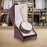 Automatic Dual Watch Winder Wood Display Box Case Motor Rotation Storage - Rear View