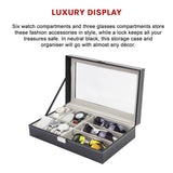 6+3 Grid Watch Sunglass Eyeglasses Display Box Case Storage Organizer PU Leather - Extra Image