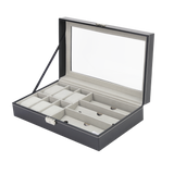 6+3 Grid Watch Sunglass Eyeglasses Display Box Case Storage Organizer PU Leather - Close-Up Angle
