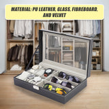 6+3 Grid Watch Sunglass Eyeglasses Display Box Case Storage Organizer PU Leather - Extra Image