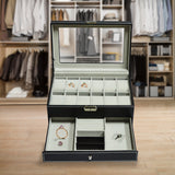 12 Grids Watch Display Case Leather jewellery Storage Box Organiser Lock Key - Front View