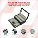 12 Grids Watch Display Case Leather jewellery Storage Box Organiser Lock Key - Rear View
