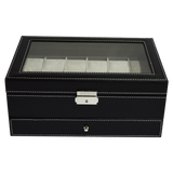 12 Grids Watch Display Case Leather jewellery Storage Box Organiser Lock Key - Low Angle