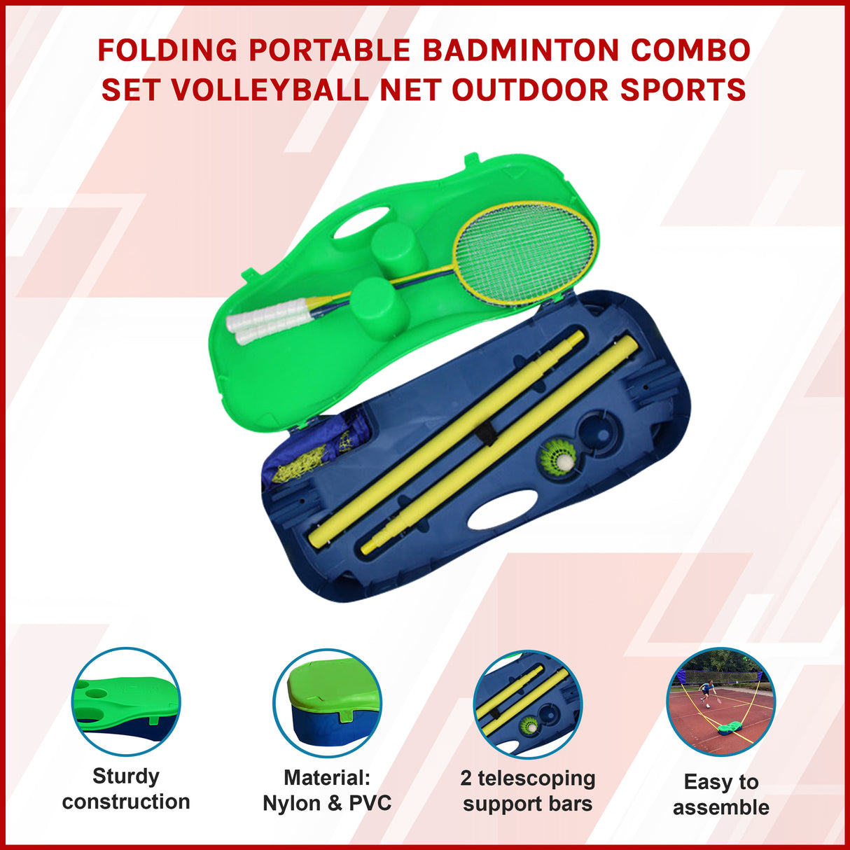Folding Portable Badminton Combo Set Volleyball Net Outdoor Sports