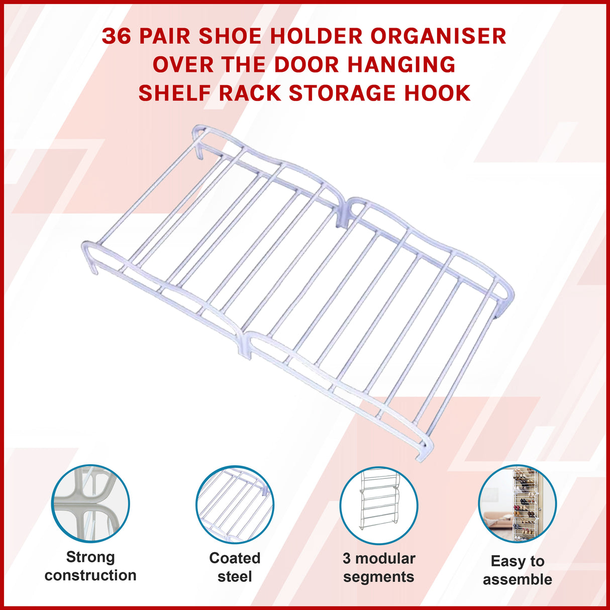 36 Pair Shoe Holder Organiser Over The Door Hanging Shelf Rack Storage Hook