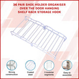 36 Pair Shoe Holder Organiser Over The Door Hanging Shelf Rack Storage Hook - Front View