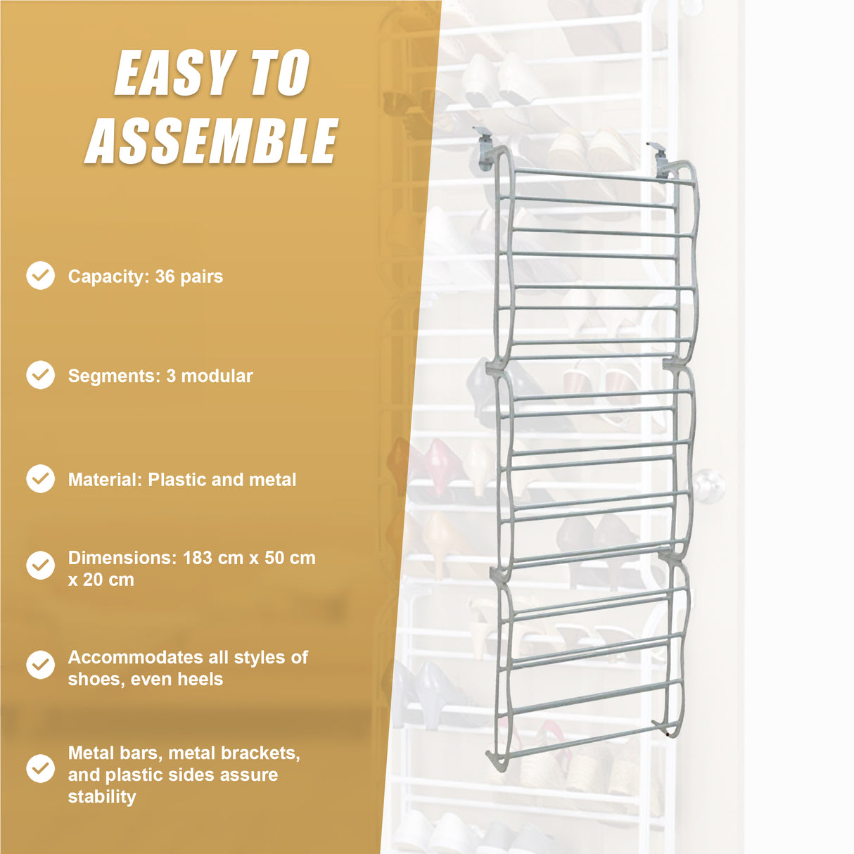 36 Pair Shoe Holder Organiser Over The Door Hanging Shelf Rack Storage Hook