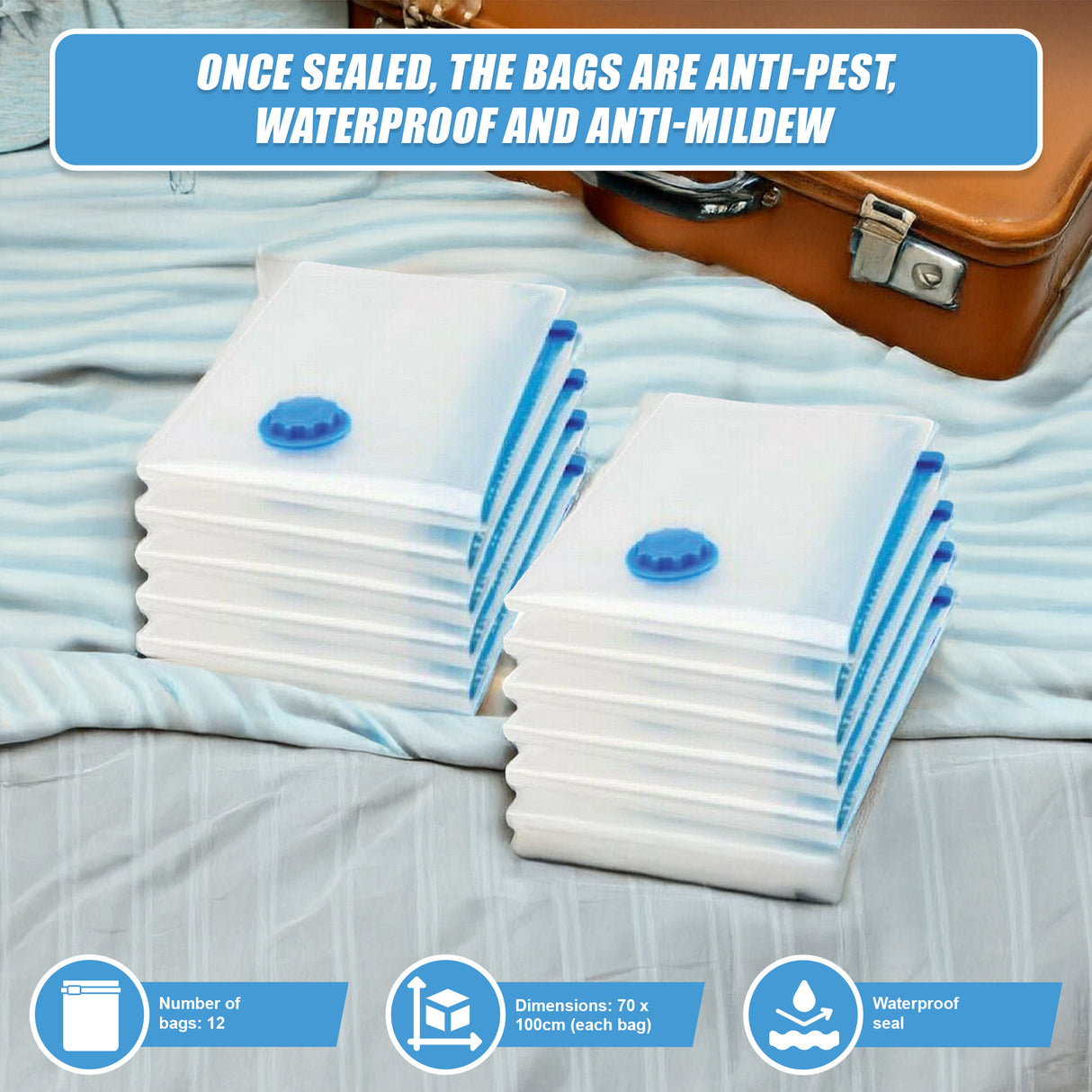 Vacuum Bags Clothes Sealed Clothing Bag Travel Compact Storage Space Saver x12