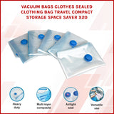 Vacuum Bags Clothes Sealed Clothing Bag Travel Compact Storage Space Saver x20 - Front View