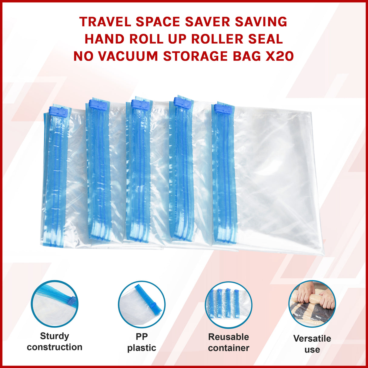 Travel Space Saver Saving Hand Roll Up Roller Seal No Vacuum Storage Bag x20
