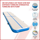 4m Inflatable Air Track Gym Mat Airtrack Tumbling Gymnastics Tumbling with Pump - Front View