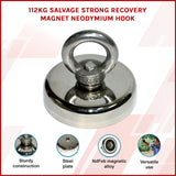 112Kg Salvage Strong Recovery Magnet Neodymium Hook - Front View