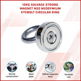 12Kg SALVAGE Strong MAGNET N52 Neodymium Eyebolt Circular Ring - Front View
