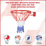 Pro Size Wall Mounted Basketball Hoop Ring Goal Net Rim Dunk Shooting Outdoor - Rear View