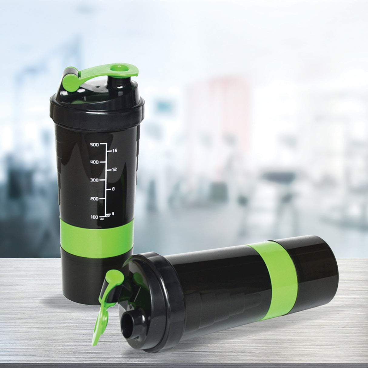 2x Protein Shaker Bottle Set &ndash; 3-in-1 Smart Blender Mixer Cup for Gym & Fitness