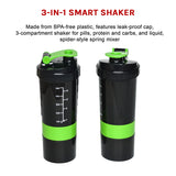 2x Protein Shaker Bottle Set &ndash; 3-in-1 Smart Blender Mixer Cup for Gym & Fitness