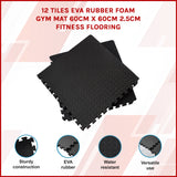 12 Tiles EVA Rubber Foam Gym Mat 60x60cm &ndash; 2.5cm Thick Fitness Flooring Set - Low Angle