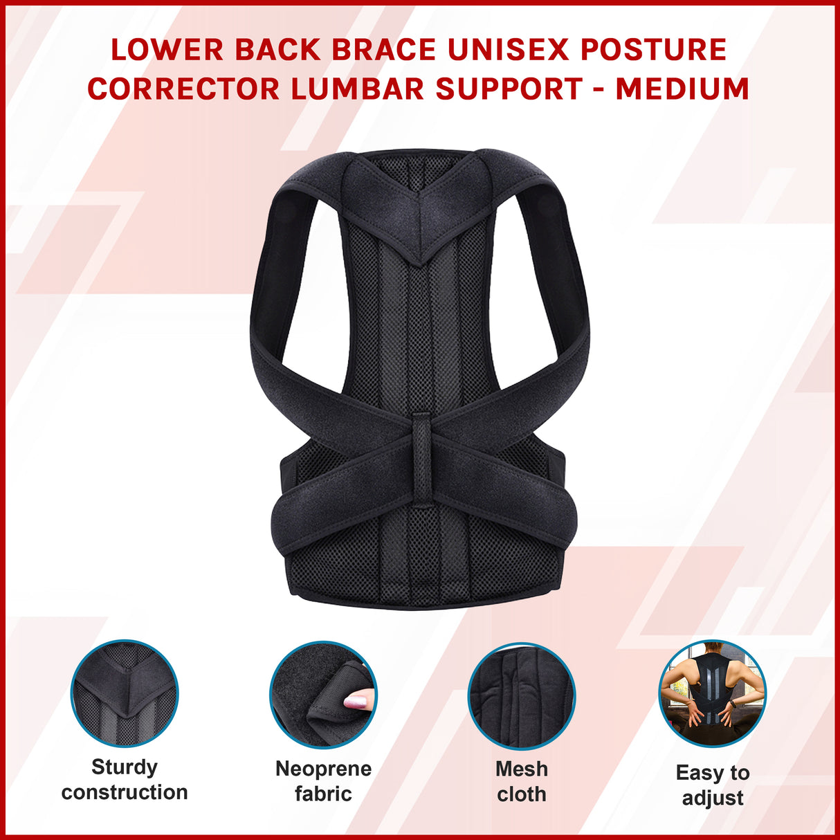 Lower Back Brace Unisex Posture Corrector Lumbar Support - Medium