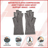 Arthritis Gloves Compression Joint Finger Hand Wrist Support Brace - Large - Front View