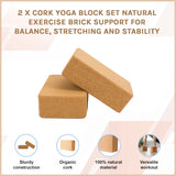 2 x Cork Yoga Block Organic Yoga Prop Accessory Exercise Brick - Front View