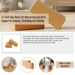 2 x Cork Yoga Block Organic Yoga Prop Accessory Exercise Brick
