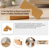2 x Cork Yoga Block Organic Yoga Prop Accessory Exercise Brick - Top-Down View