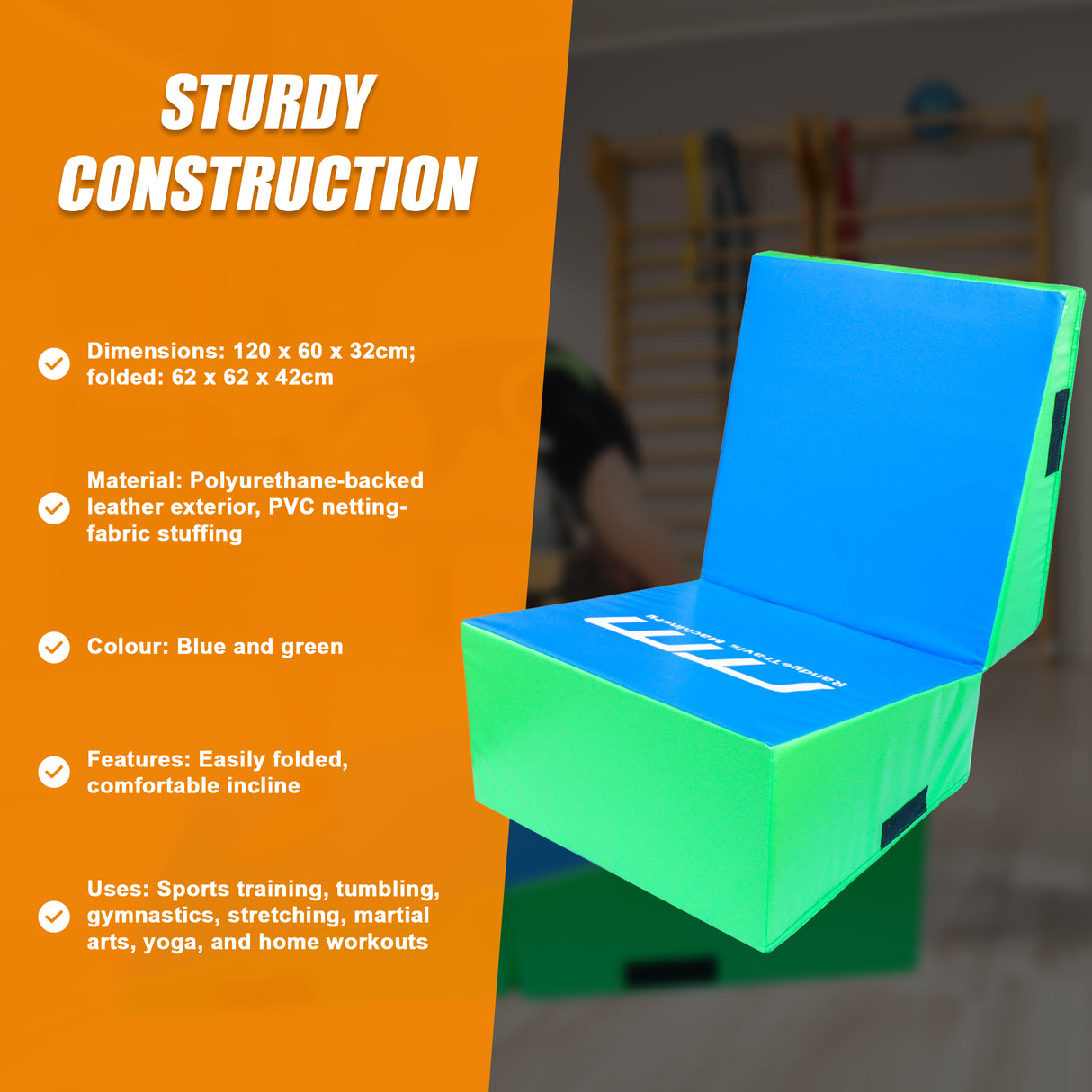 120x60x35cm Foldable Soft Incline Gymnastics Wedge Mat for Yoga & Balance Training